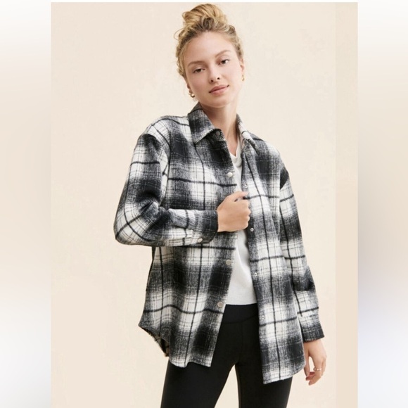 BB Dakota By Steve Madden Womens Size M Snap Button Shacket Plaid black/tan - Picture 1 of 4